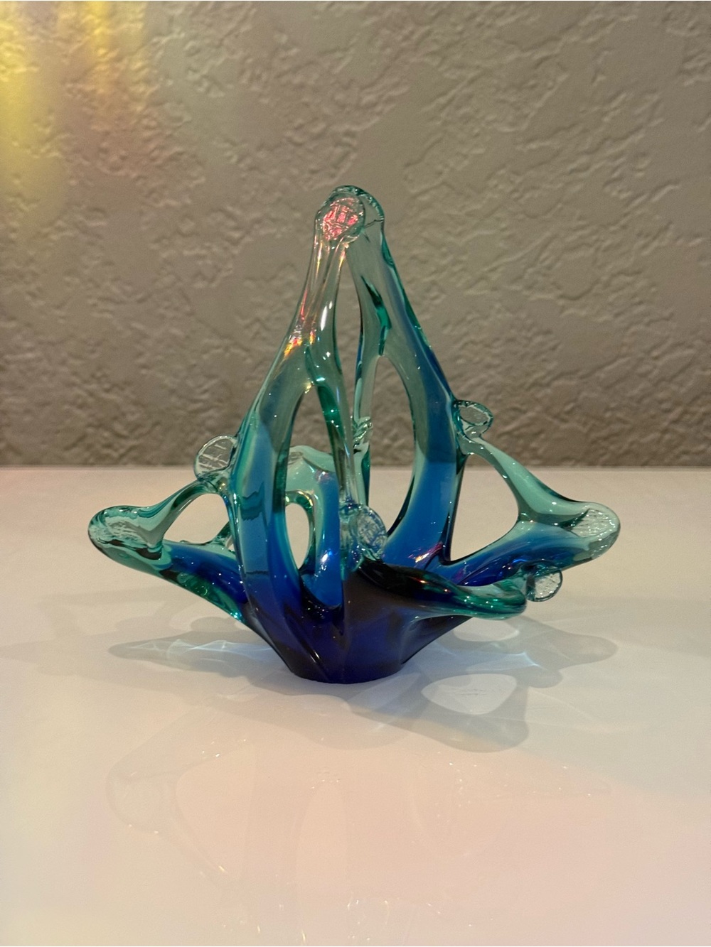 Murano
VTG Murano Green and Blue Free
Form Blown Glass Basket NEW